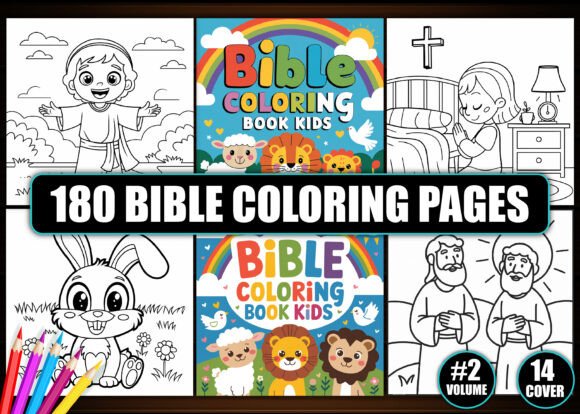 180 Bible Coloring Pages for Kids - KDP