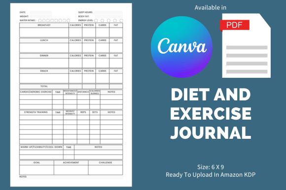 Diet and Exercise Journal - KDP Template: A Practical Tool for Content Creators