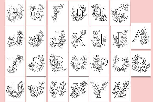 Floral Uppercase Letter Coloring Page