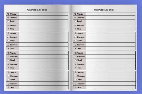 KDP Password Log Book Interior for Amazon